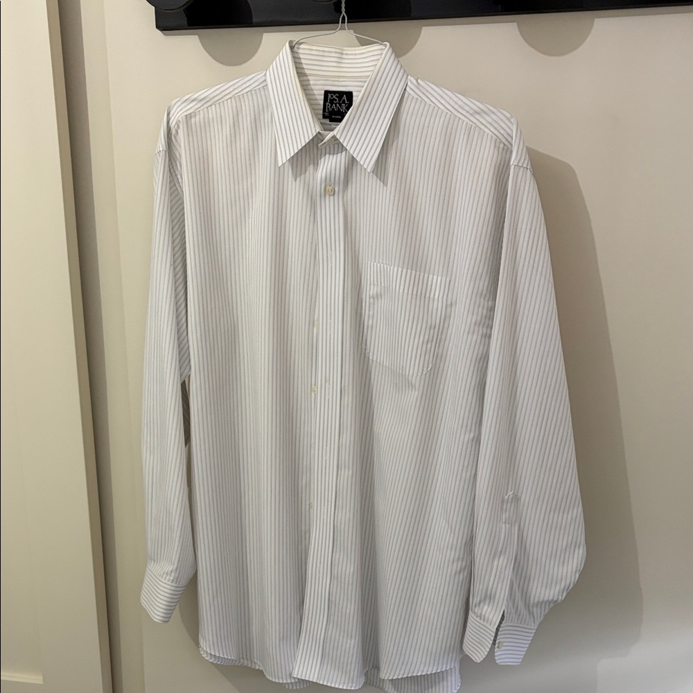 Jos. A. Bank Classic White & Light Gray Stripe Men's Dress Shirt - Size 16.5-35